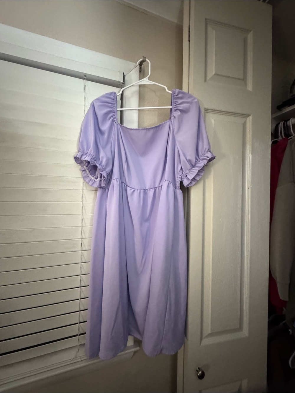 SHEIN Lilac Puff Sleeve Square Neck Casual Dress